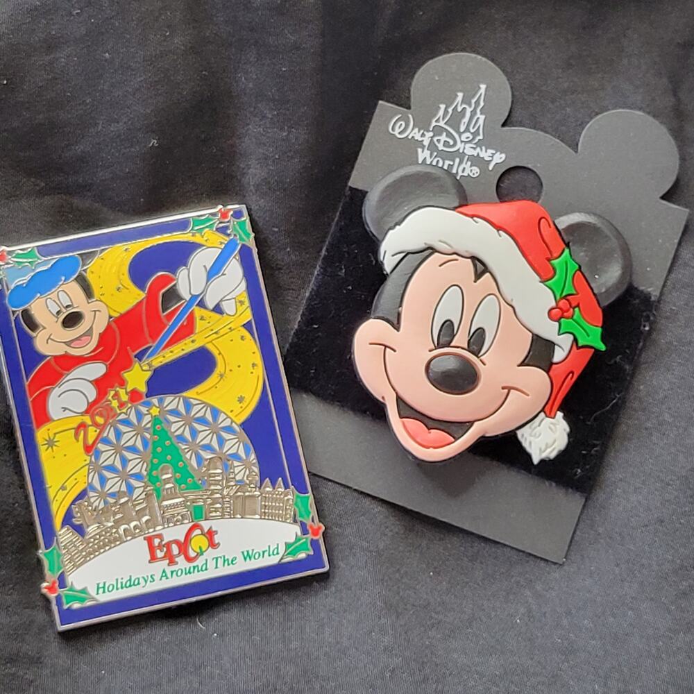 Disney Pin Traders Lot of 2 Holiday Themed Pins - Epcot 2001 & Santa Mickey